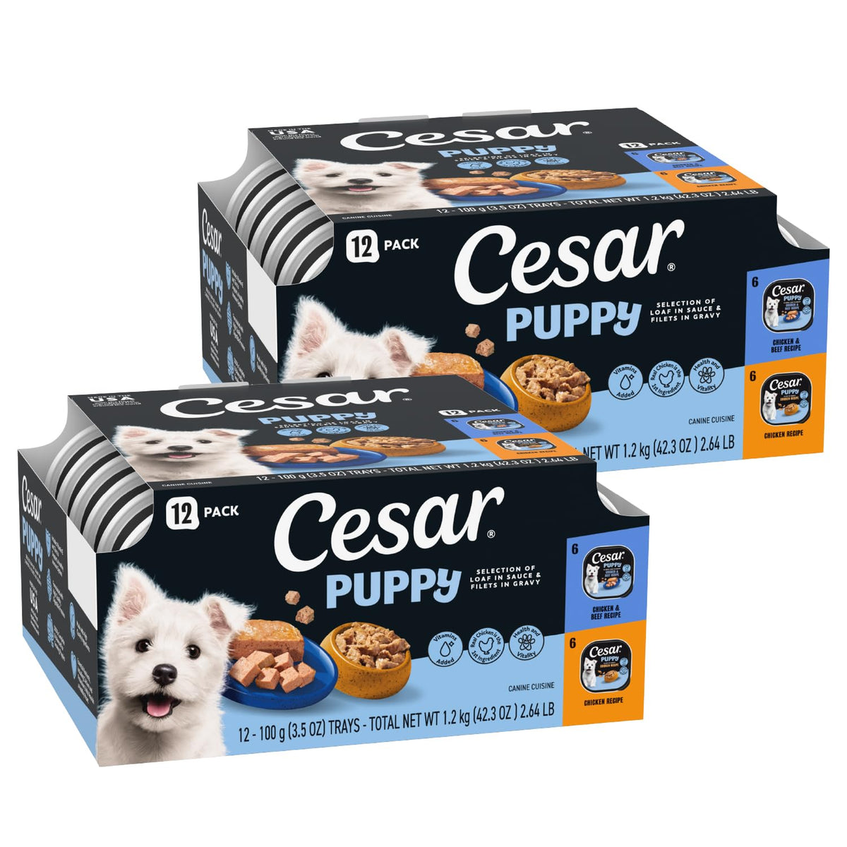 Cesar para cachorros: lata salsa filetes, sabor sabroso y proteína de calidad para cachorros.