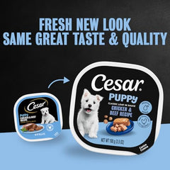 Cesar para cachorros Pollo y Res, proteína de alta calidad.