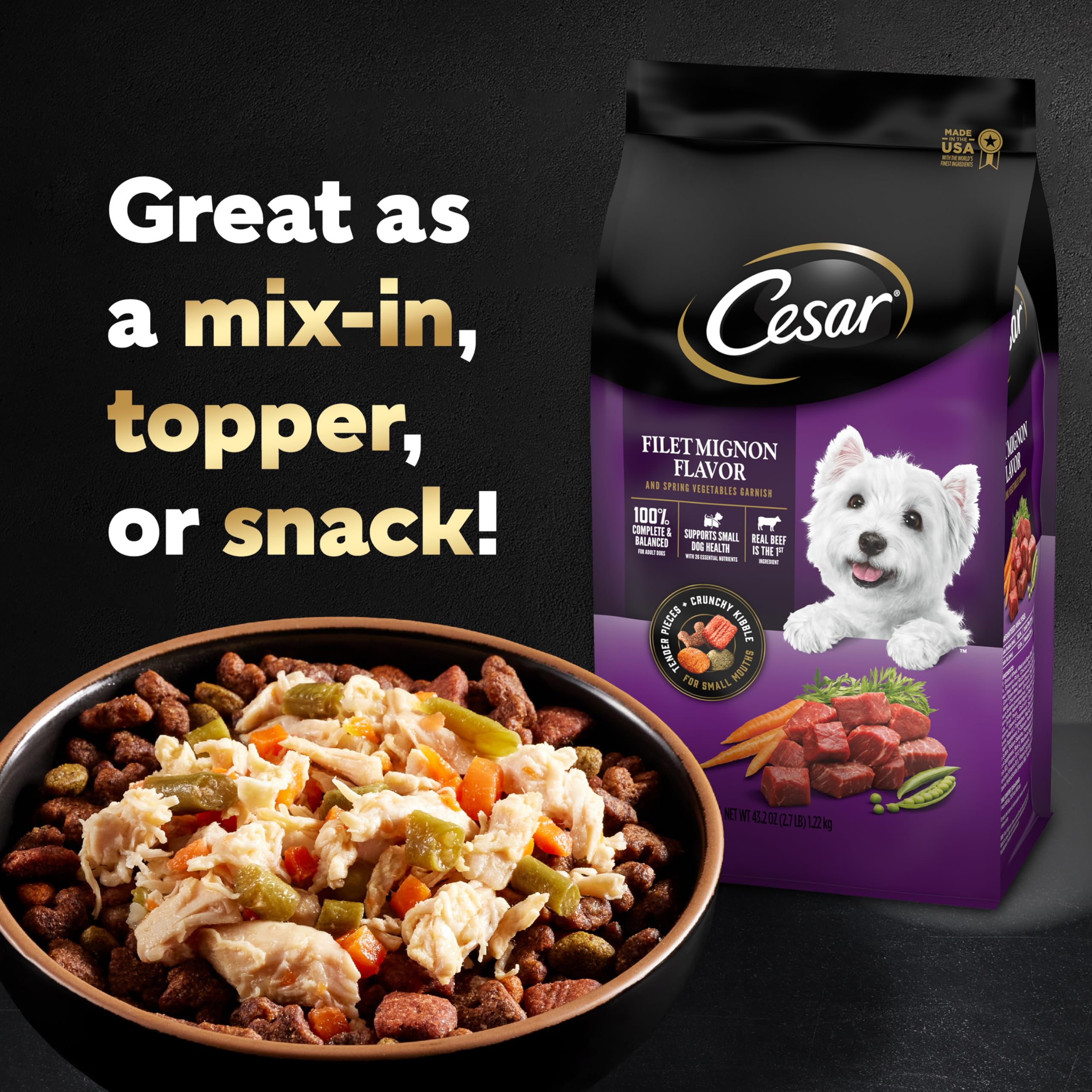 Cesar Simply Crafted acompanante-servir-con-croquetas-perro, aporta textura y aroma.