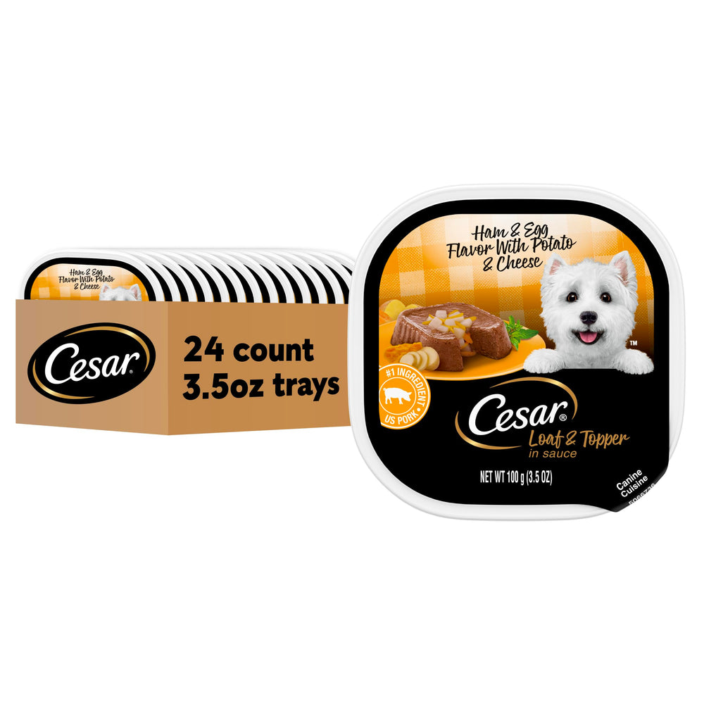 Cesar Loaf & Topper en salsa jamon-huevo, porcion sabrosa para perros adultos.