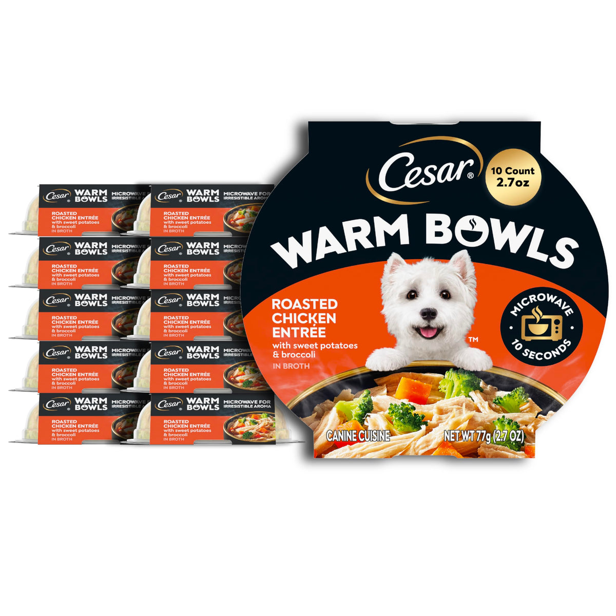 Cesar comida húmeda para perros con pollo asado y verduras, sabor sabroso.