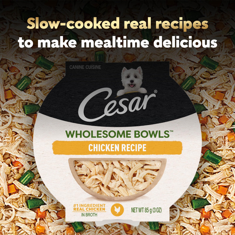 Cesar Wholesome Bowls: porción única lista para alimentar como comida principal.