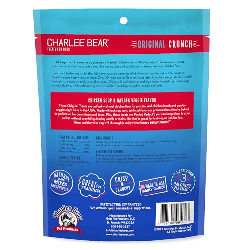 Charlee Bear Premios para perros con pollo hígado y vegetales, sabor suave.