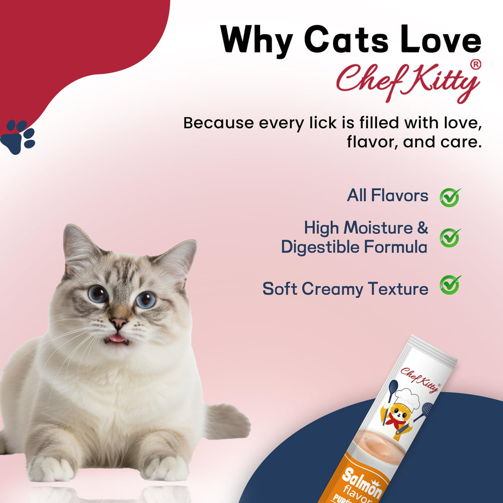 20 tubos de Chef Kitty, formato práctico para uso diario.
