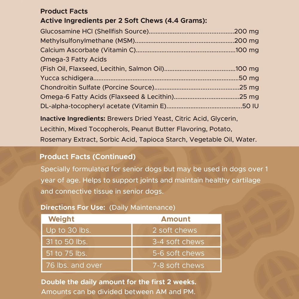 Dosis diaria para perros senior con Chew + Heal Labs, multivitamínico práctico.