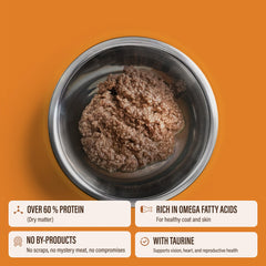 Chewer's Joy lata paté tuna-chicken, textura suave para comer y digerir.