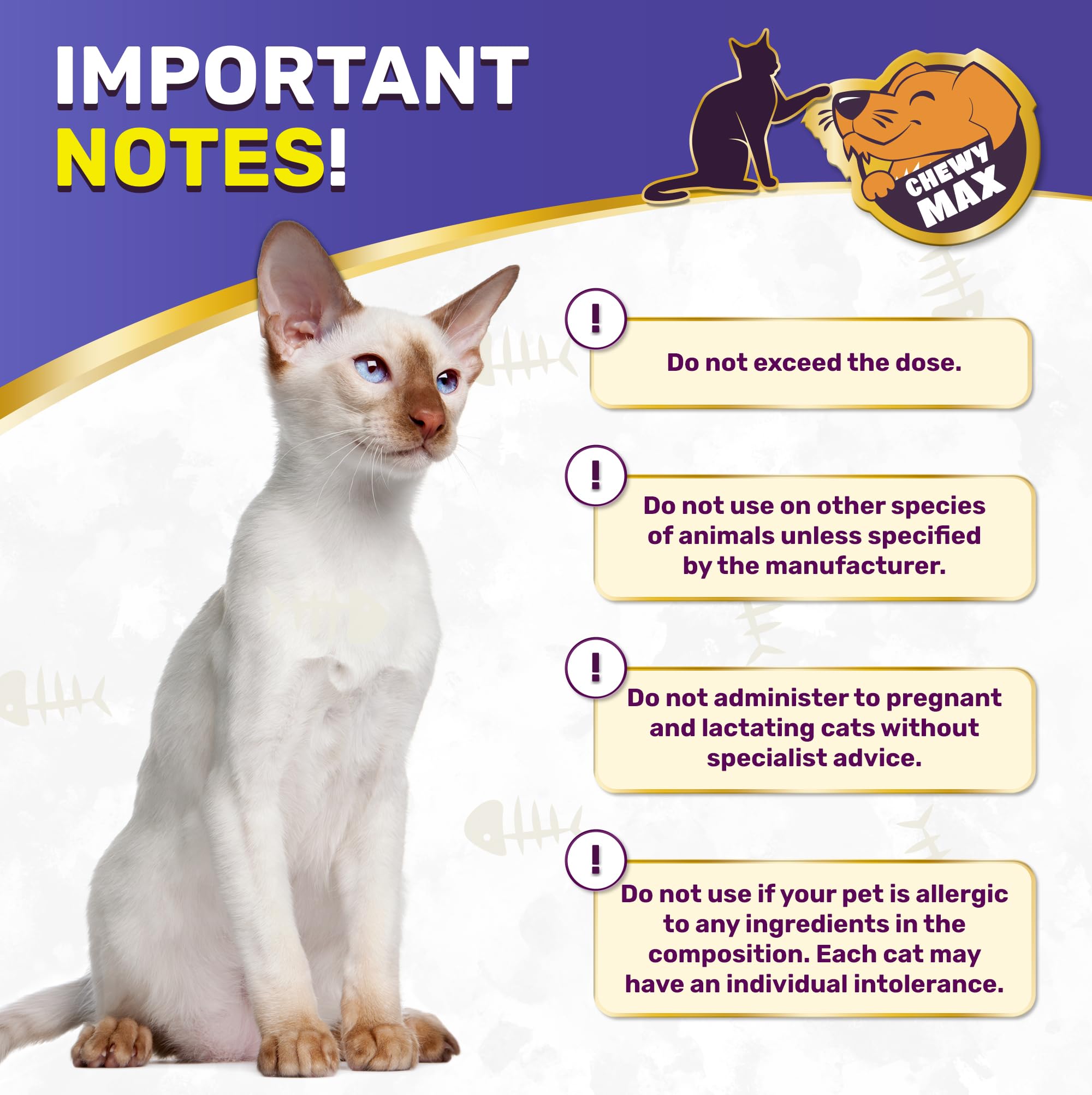 Etiqueta del producto Chewy Max L-Lisina para gatos con indicaciones.