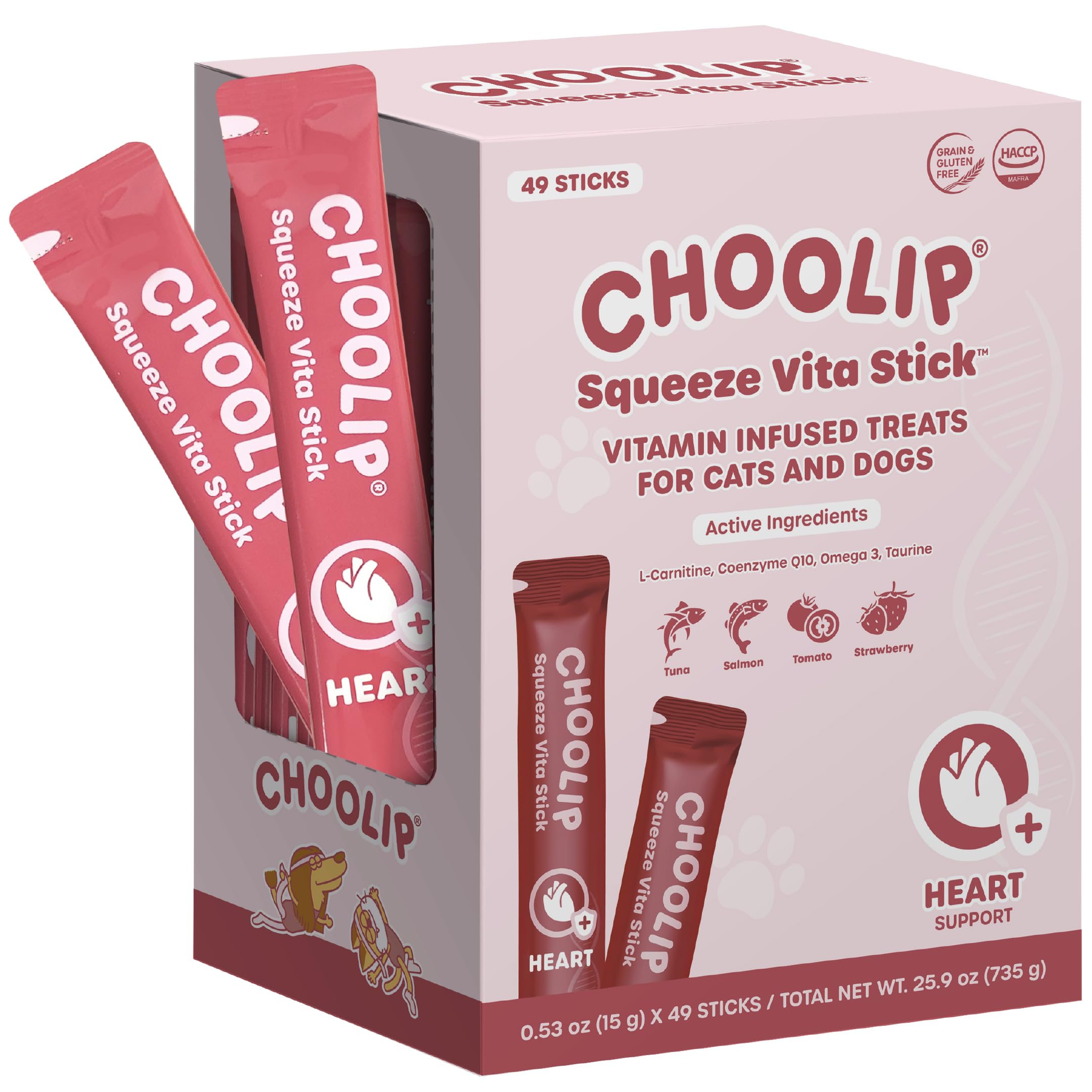 Choolip Palitos Vita, enfoque corazón y sabor a salmón y atún para apoyo cardiovascular.