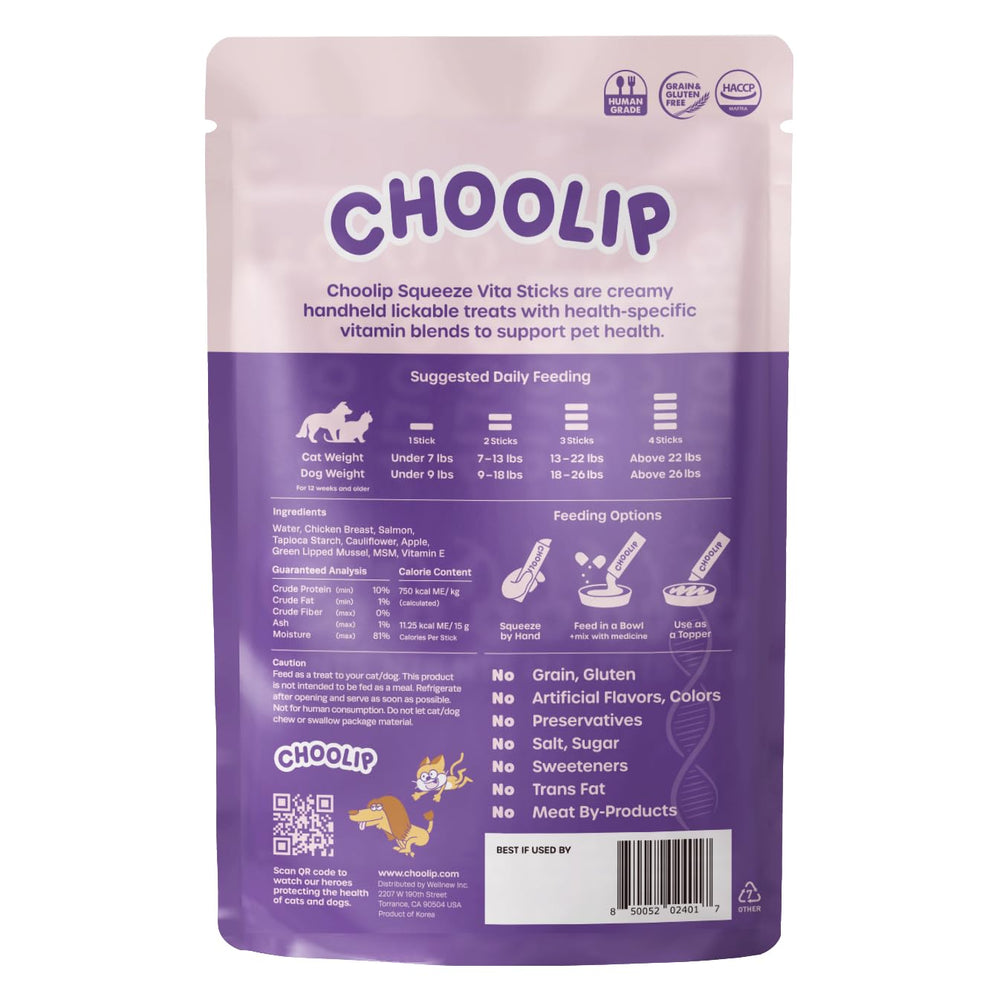 Choolip Squeeze Vita Stick: cuidado-articulaciones, snack sin grumos