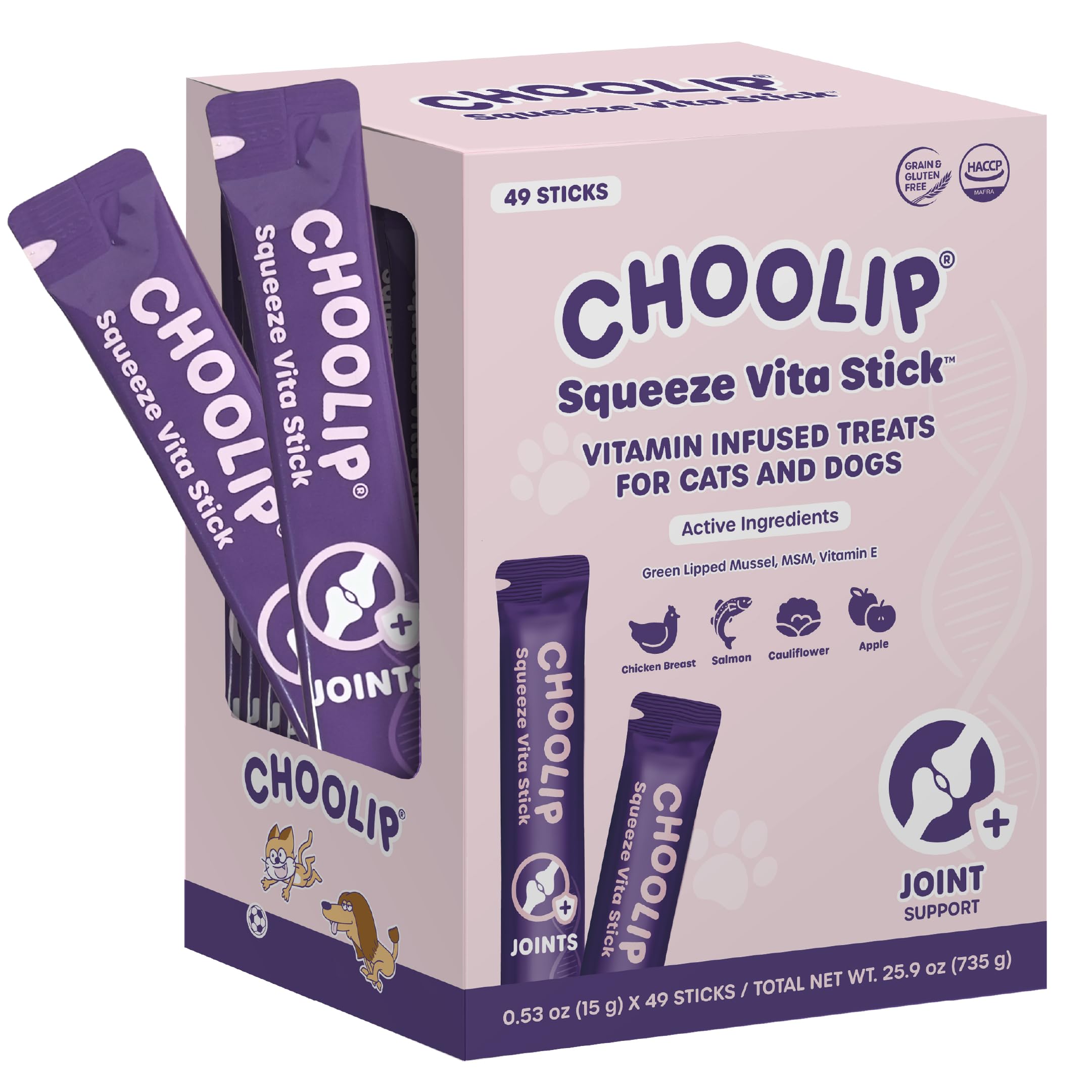 Choolip Squeeze Vita Stick envase frente: premio diario sabroso para mascotas.
