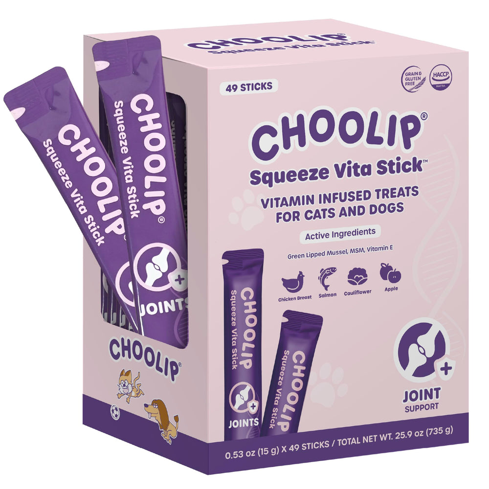 Choolip Squeeze Vita Stick envase frente: premio diario sabroso para mascotas.
