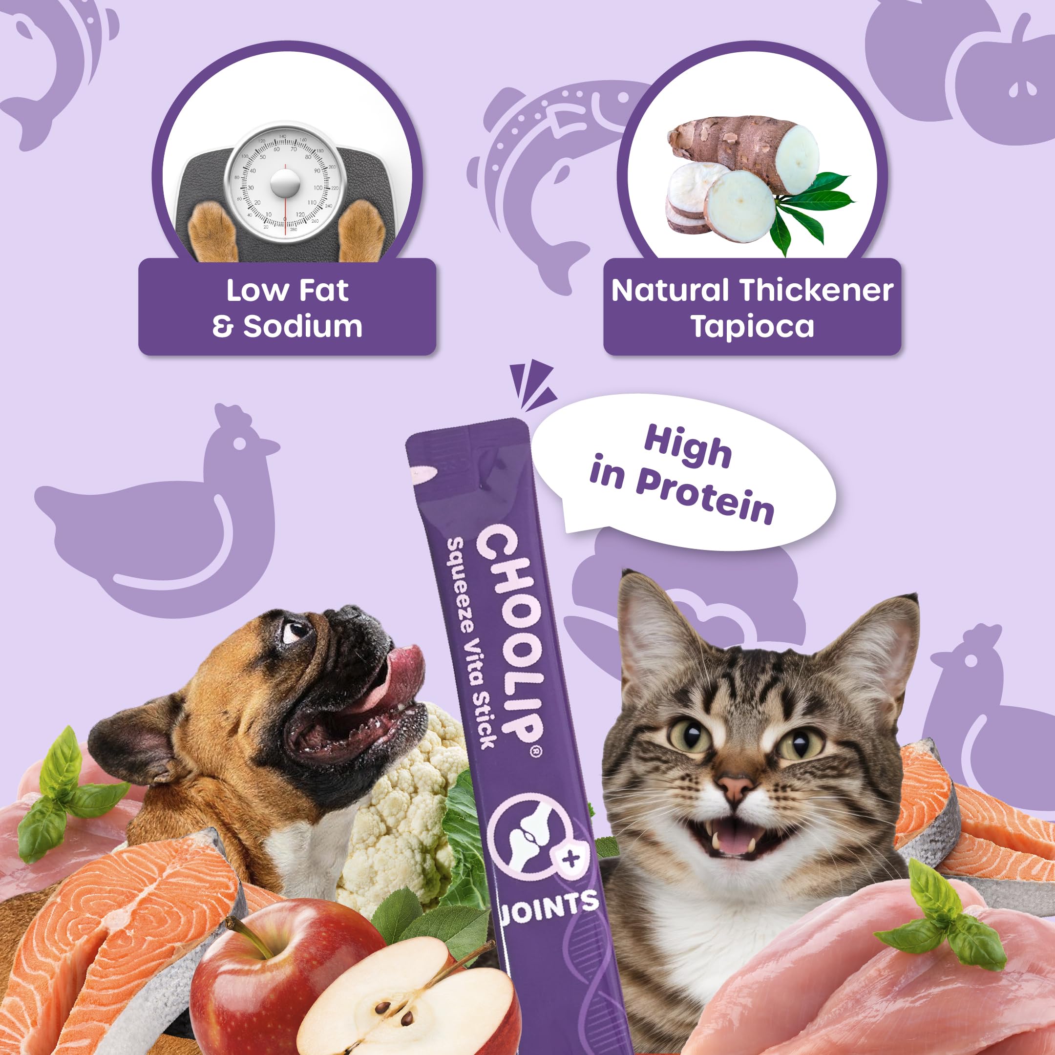 Choolip Squeeze Vita Stick MSM y vitamina E: muestra de nutrientes para mascotas.