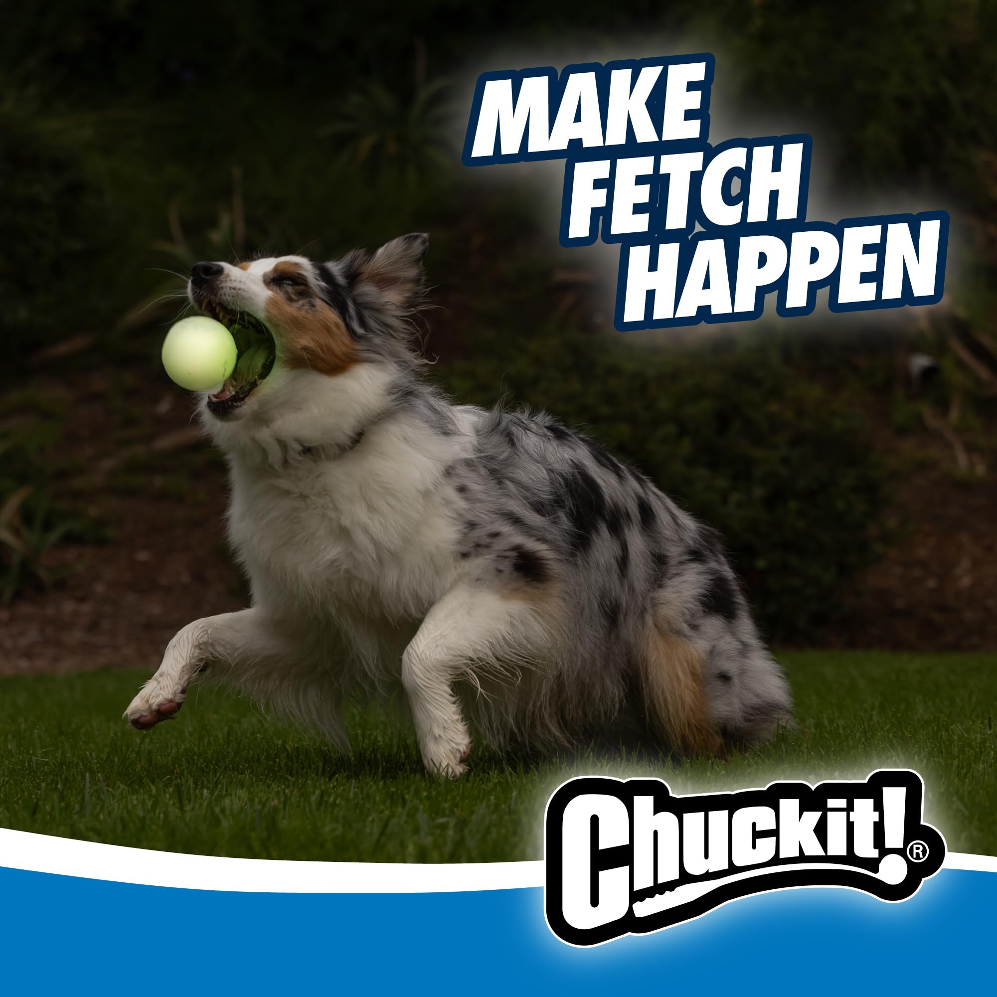 Chuckit! bola luz oscura, apta para uso interior y exterior en sesiones de juego.