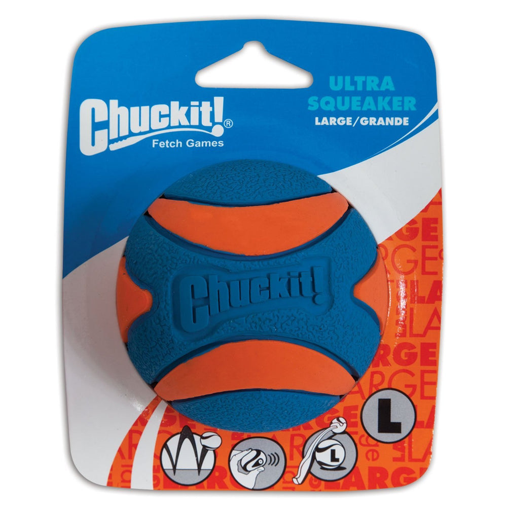 Bola Chuckit Ultra Chirrido grande con texturas divertidas para morder y rebotar.