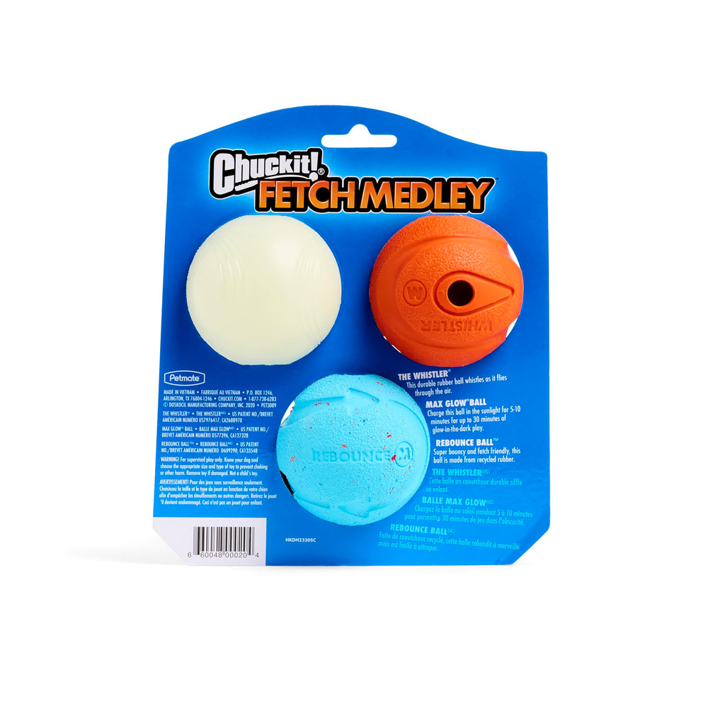Chuckit Gen 1 Fetch Medley: set interactivo para entrenamiento y diversión compartida.