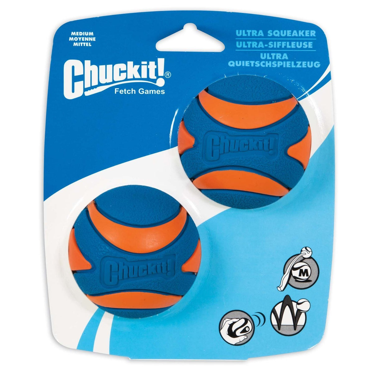 Pelota Chuckit Ultra Squeaker con textura duradera para juego activo.