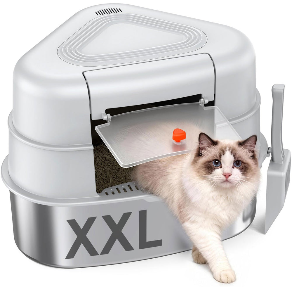 Chumajor XXL, caja de arena para esquinas con tapa abierta, ideal para varios gatos