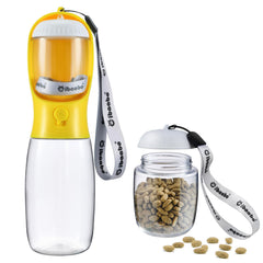 Botella Cibaabo para mascotas con contenedor de alimento, ideal para paseos.