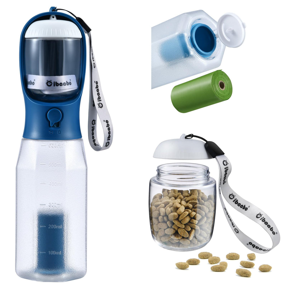 Cibaabo botella para perros con contenedor de comida, ideal para hidratación y snack.