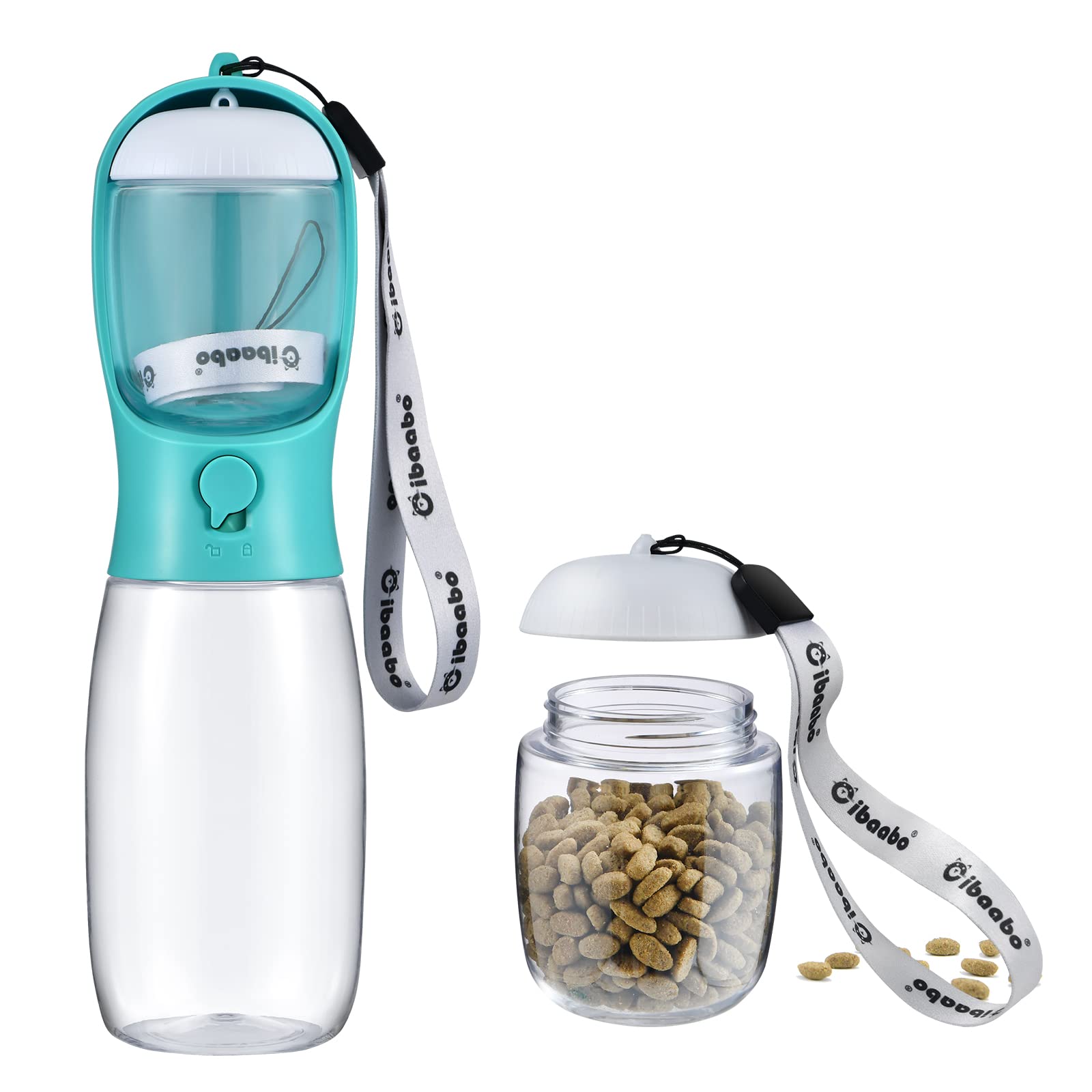 Cibaabo botella de agua para perros con contenedor de comida, ideal para paseos largos.