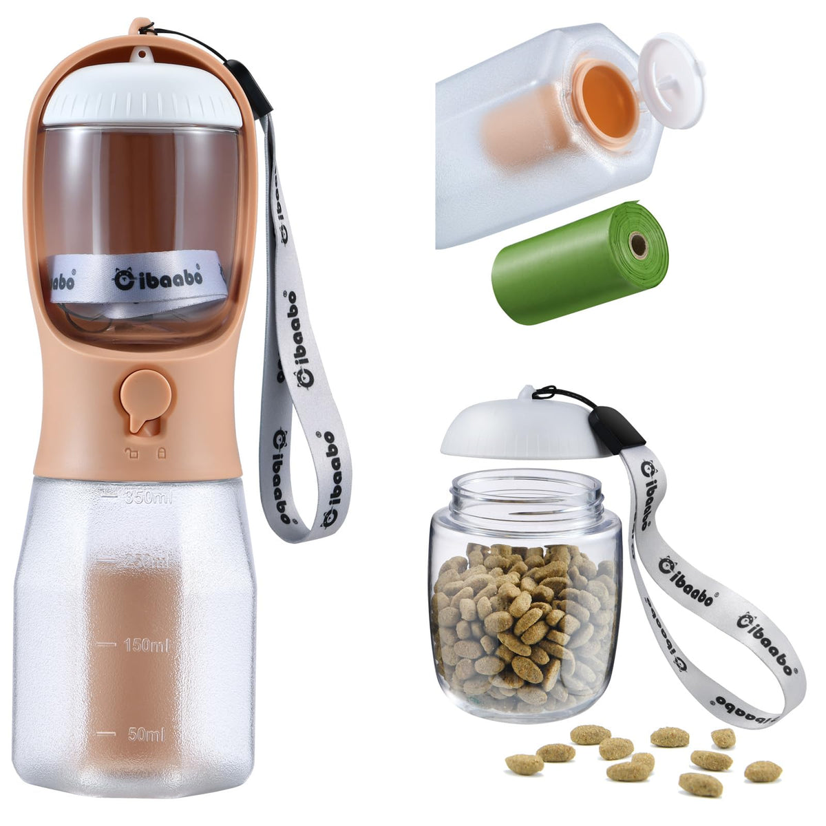 Cibaabo botell a agua para perros con contenedor de comida, ideal para paseos.