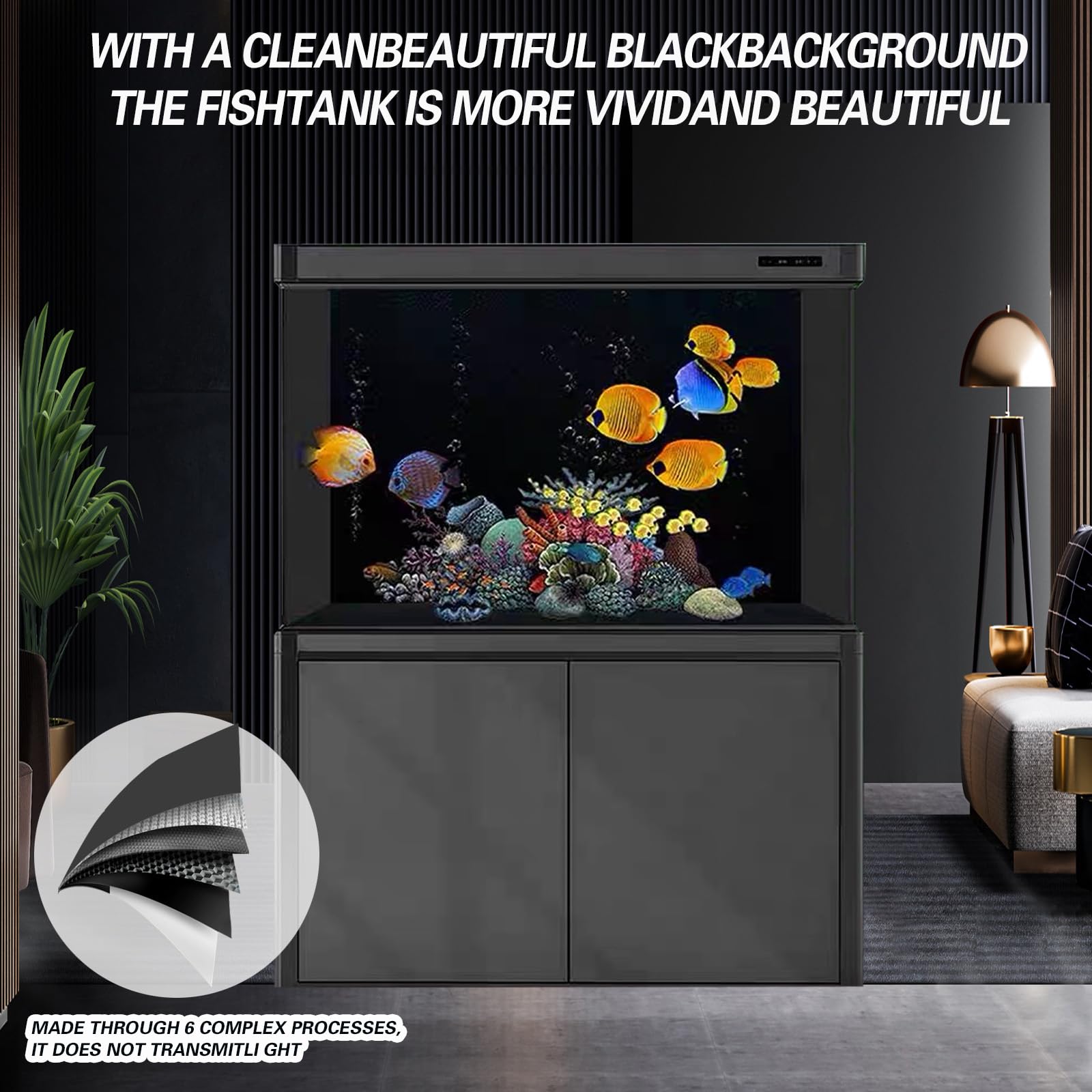 Fondo negro para acuario CICK SEED, instalación fácil sin herramientas.