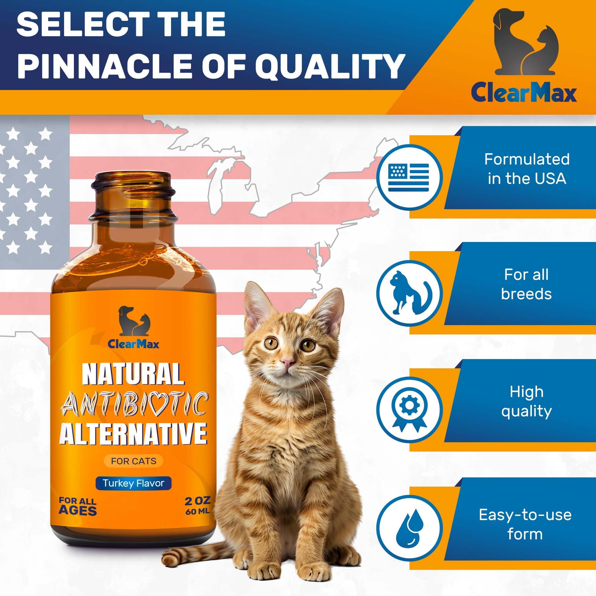 Clear Max antibióticos para gatos, apto para todas las edades y razas.