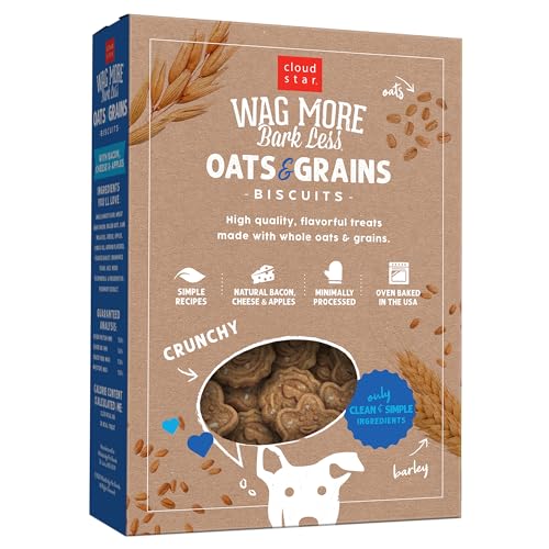 Cloud Star Wag More Bark Less: galletas con tocino natural, queso cheddar y manzana para perros.