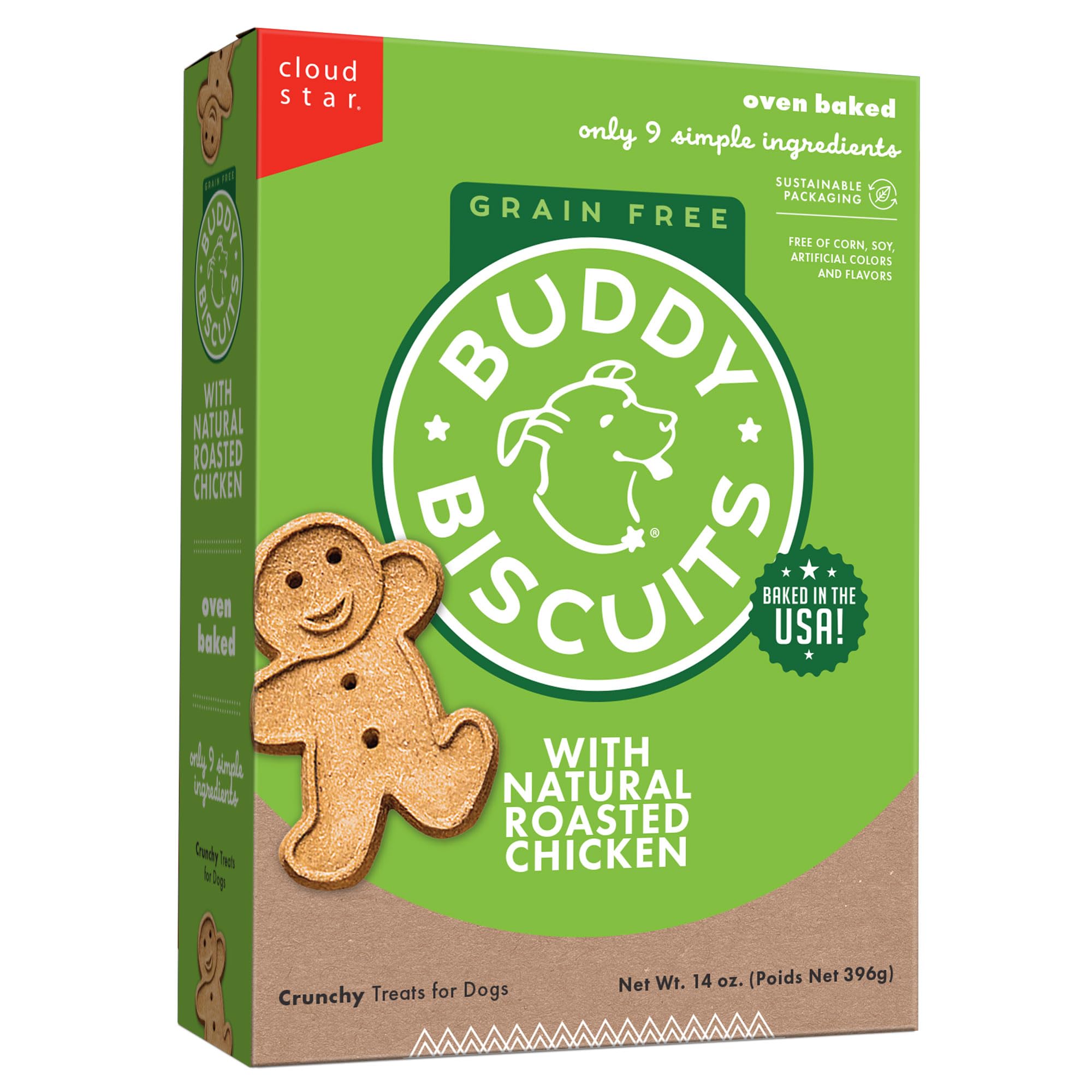 Buddy Biscuits Cloud Star: caja 14 oz, snack crujiente sin granos para perros.
