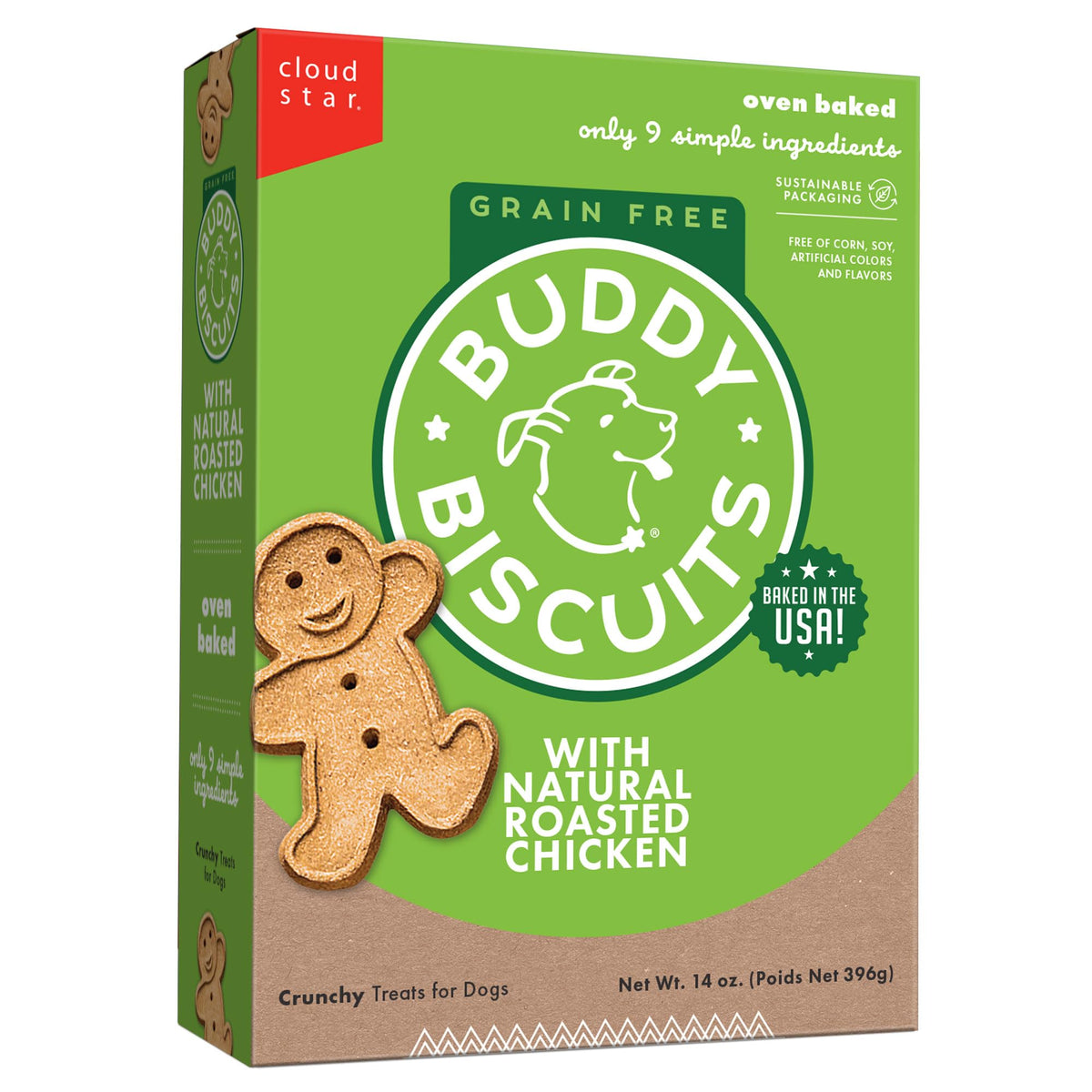 Buddy Biscuits Cloud Star: caja 14 oz, snack crujiente sin granos para perros.