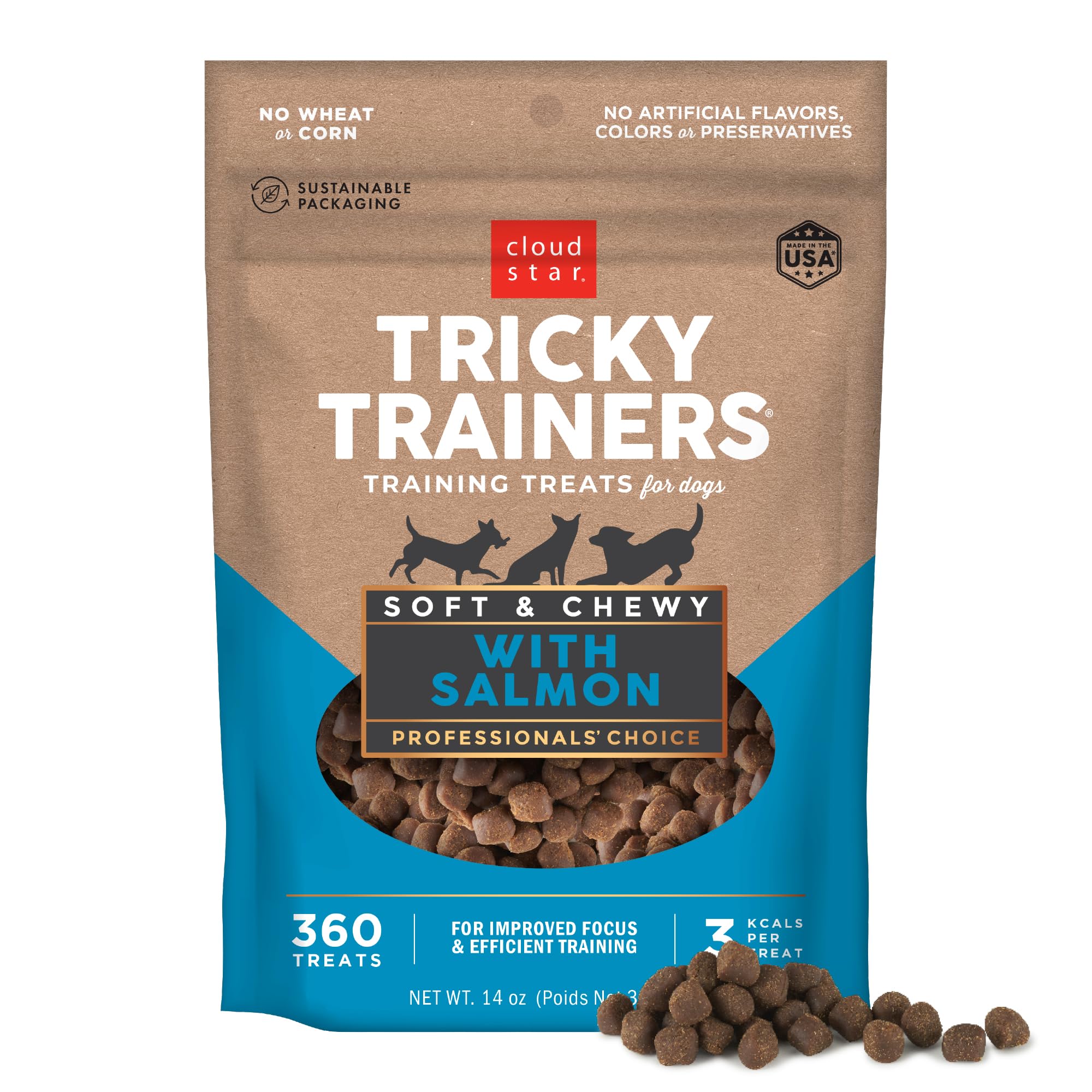 Cloud Star Tricky Trainers: trocitos de salmón para entrenamiento; premio sabroso que mantiene la atención del perro.