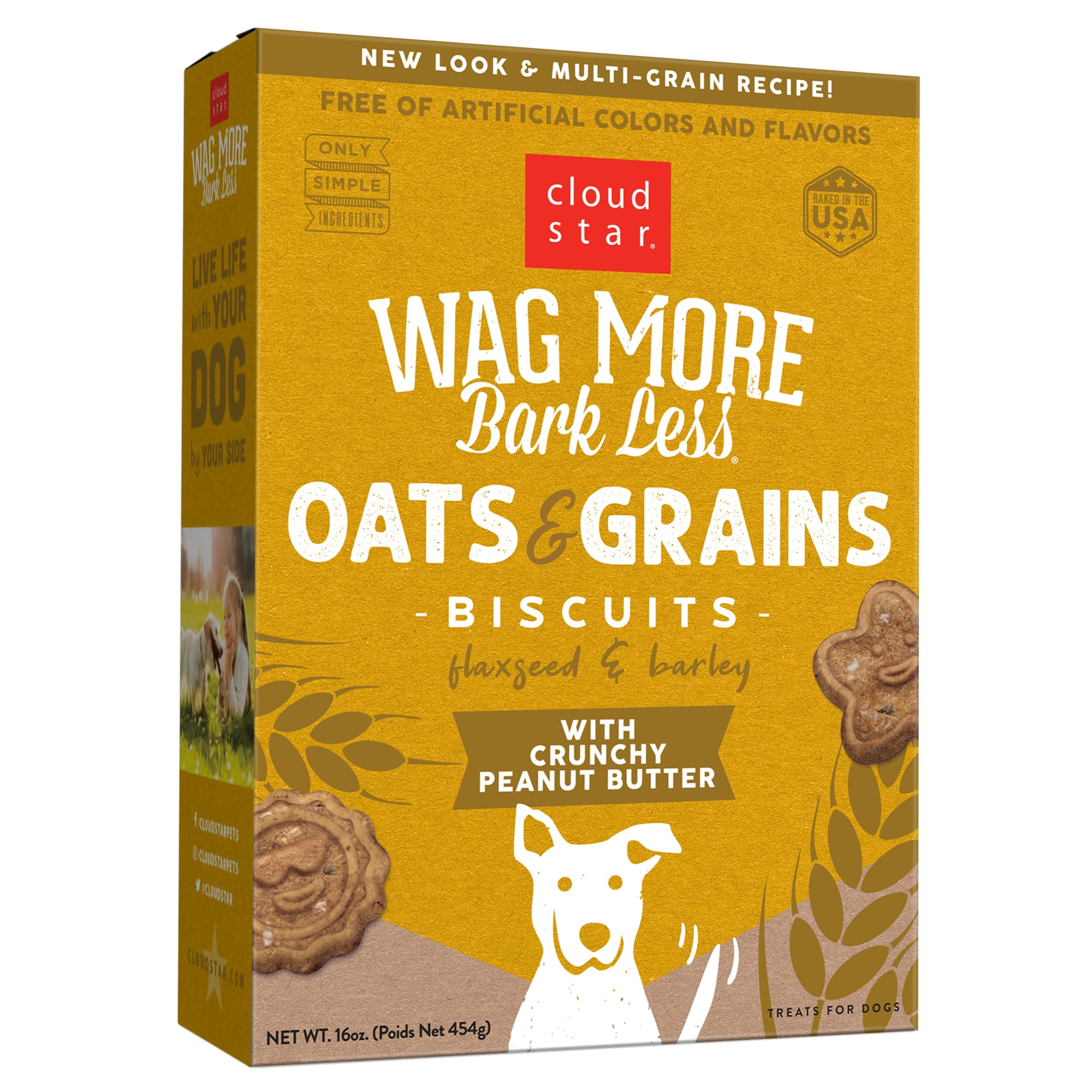 Galleta Cloud Star Wag More Bark Less, crujiente con avena y granos para perros activos.