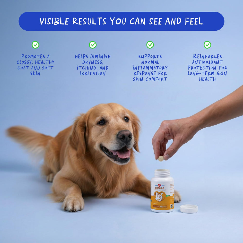 Coco y Luna Omega3 para perros, pelaje radiante y suave.