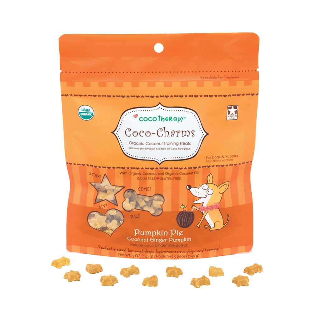 CocoTherapy Coco-Charms con pastel de calabaza, premio de entrenamiento sabroso para perros.