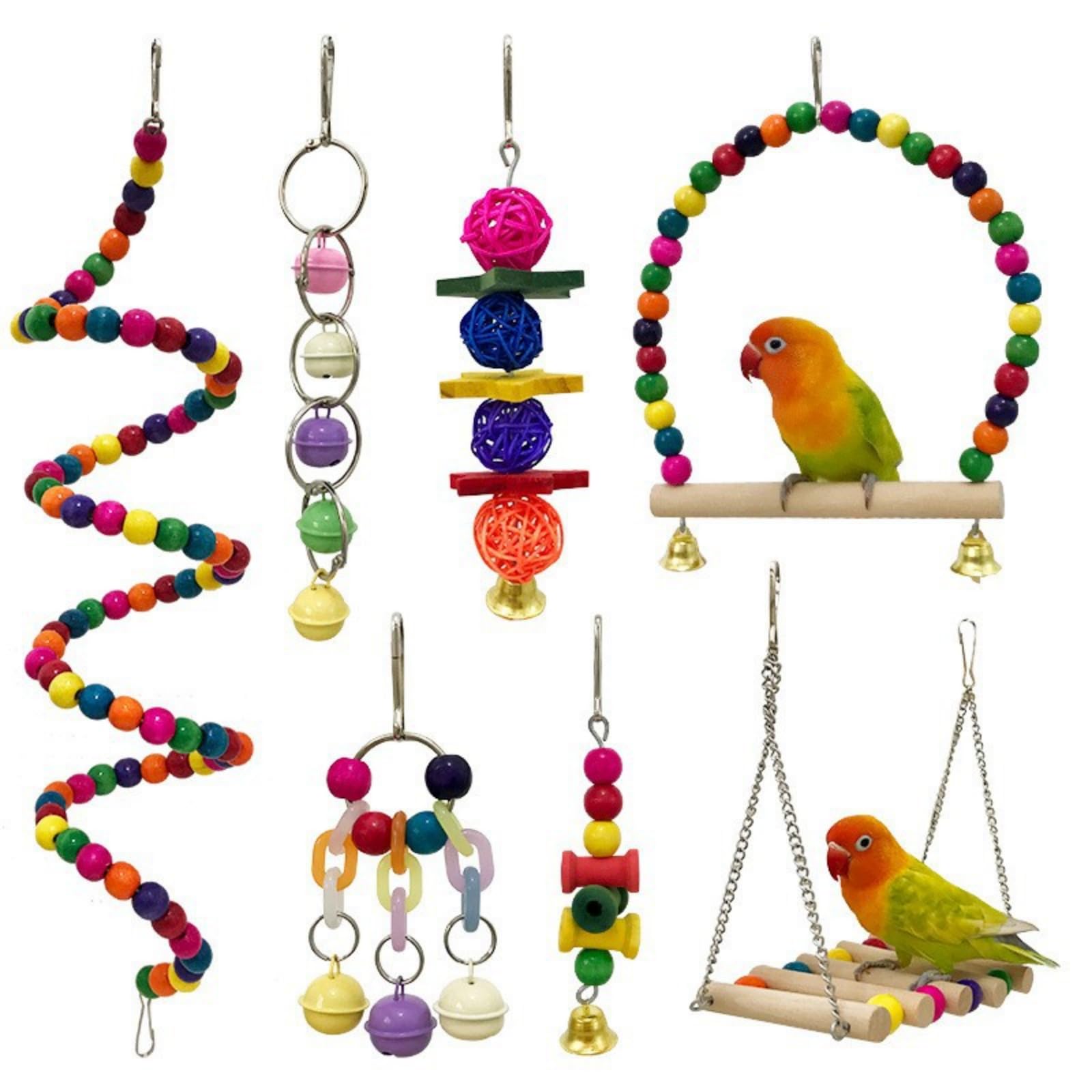 COHYVER juguetes para aves: cuerda espiral con cuentas para trepar y estimulación sensorial