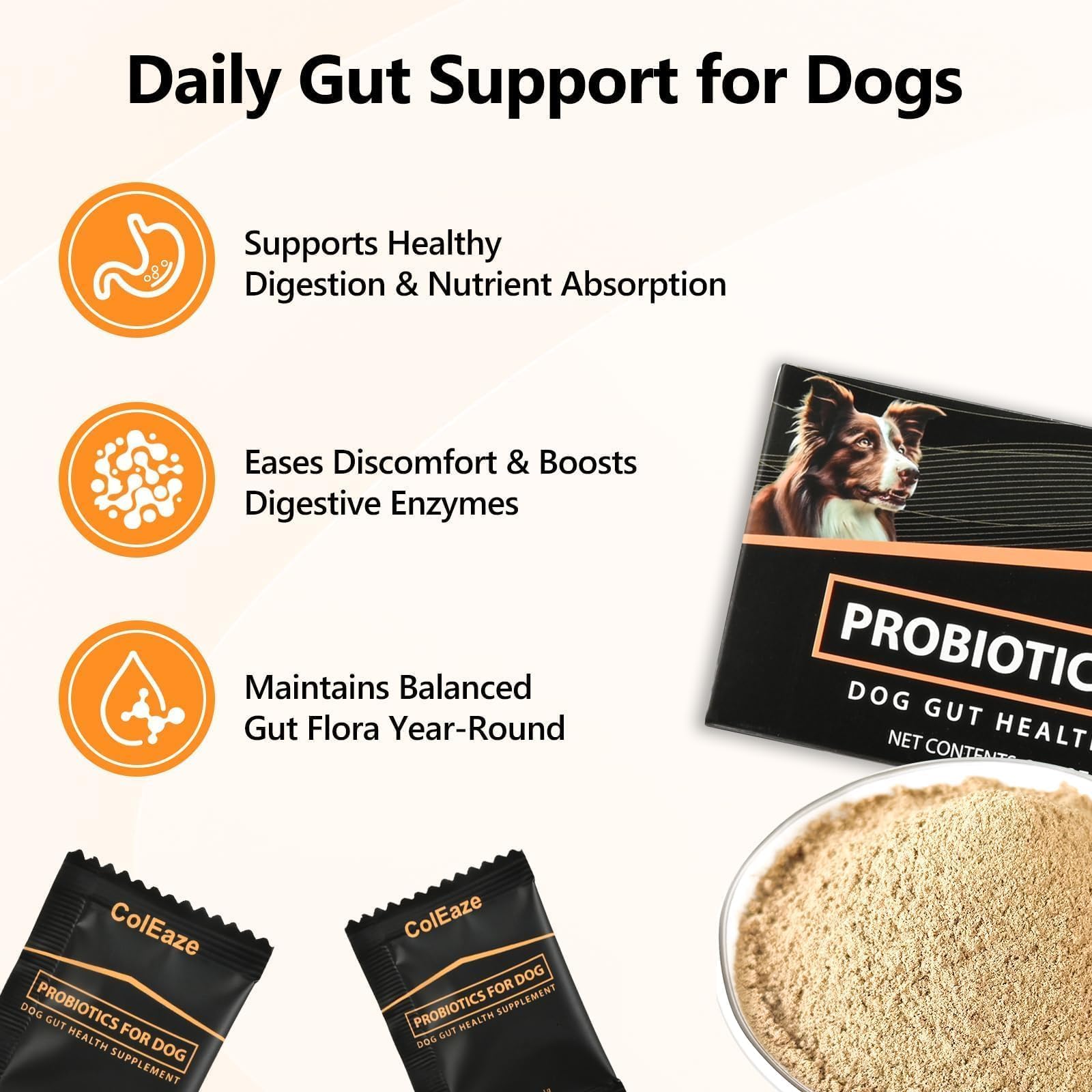 ColEaze Probióticos para Perros en caja de 60 sobres para uso diario