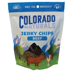 Colorado Naturals Beef Jerky Chips, envase listo para entrenar, snack sabroso y práctico.