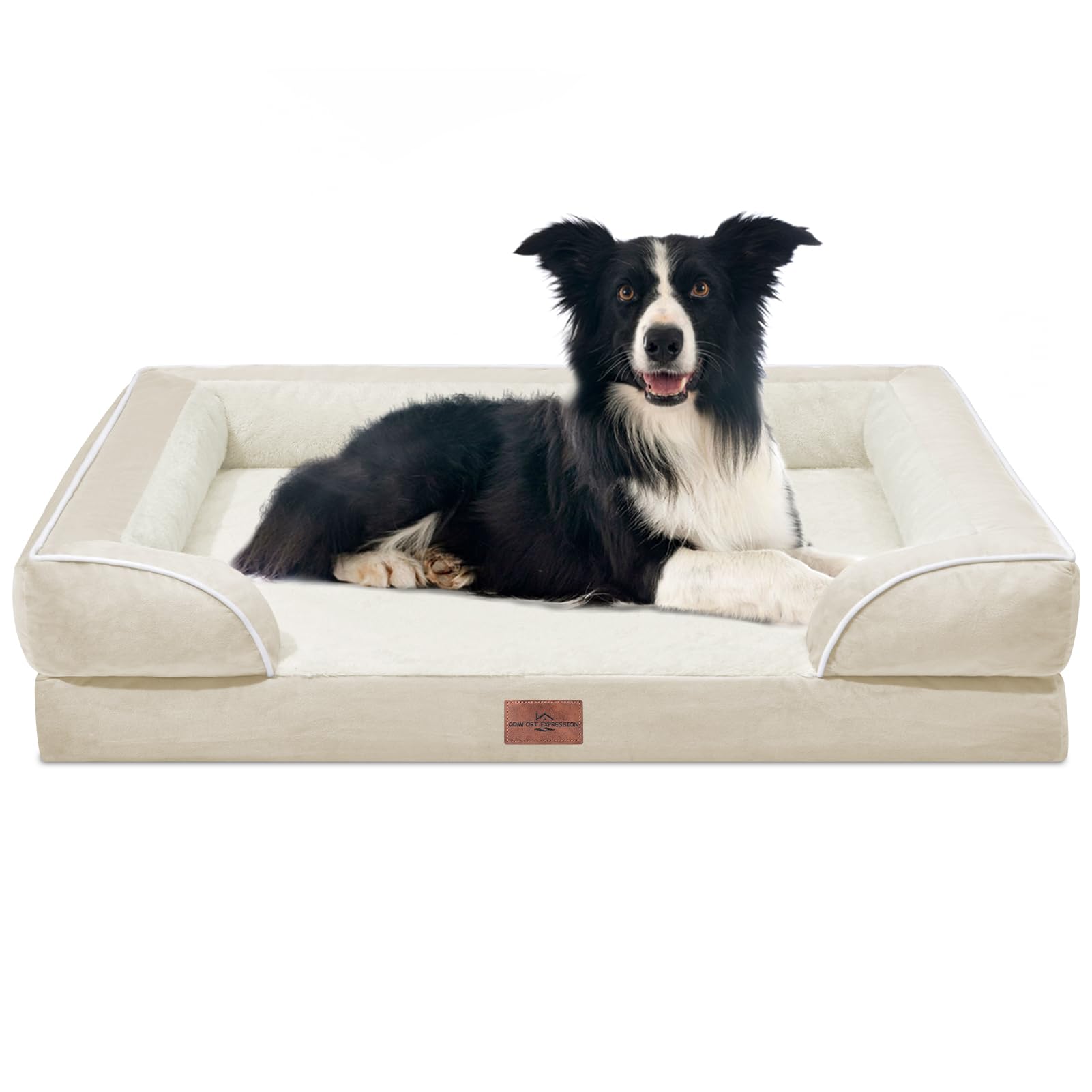 Cama ortopédica Comfort Expression, vista frontal, soporte cómodo para perros grandes.