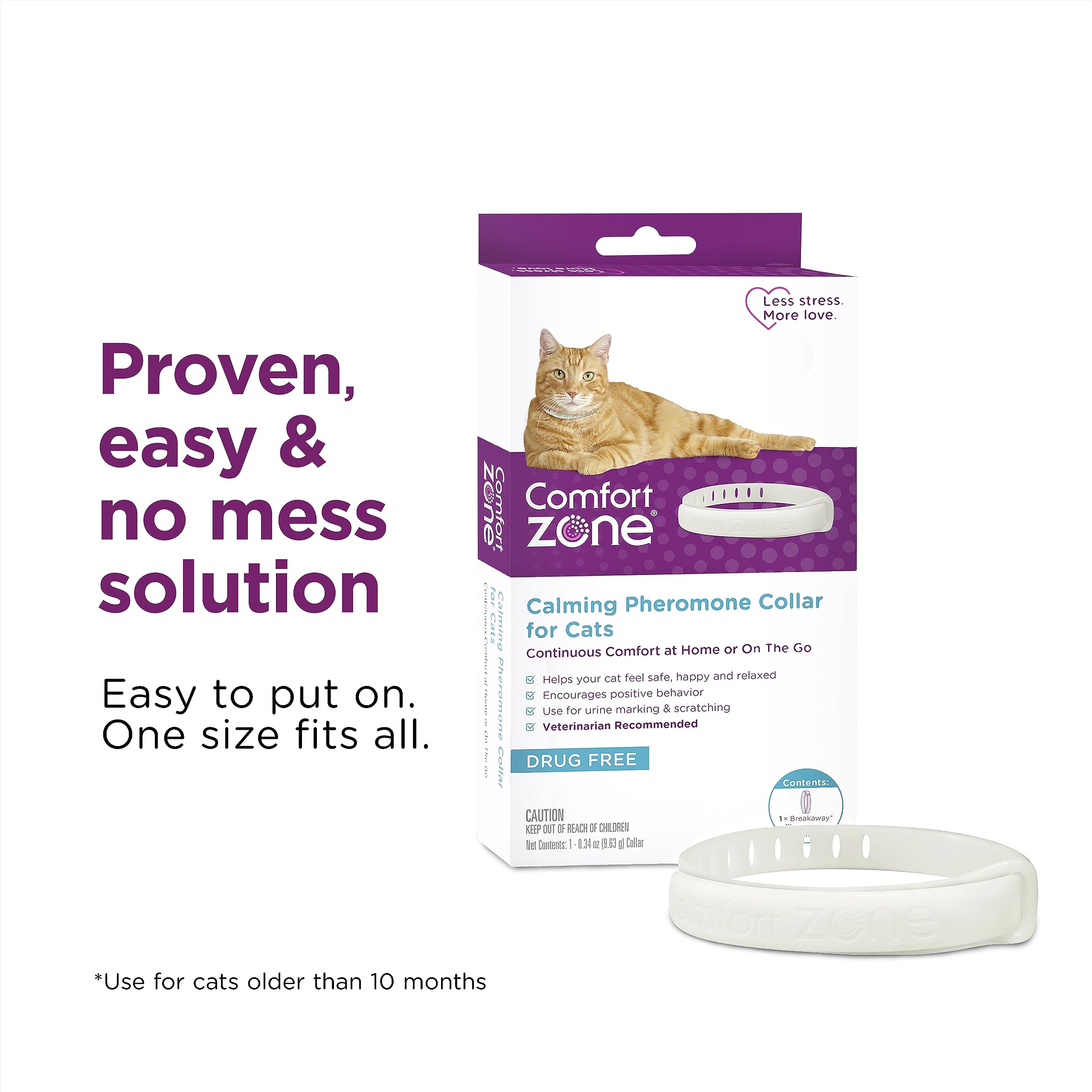 Duración de 30 días del collar Comfort Zone para gatos.