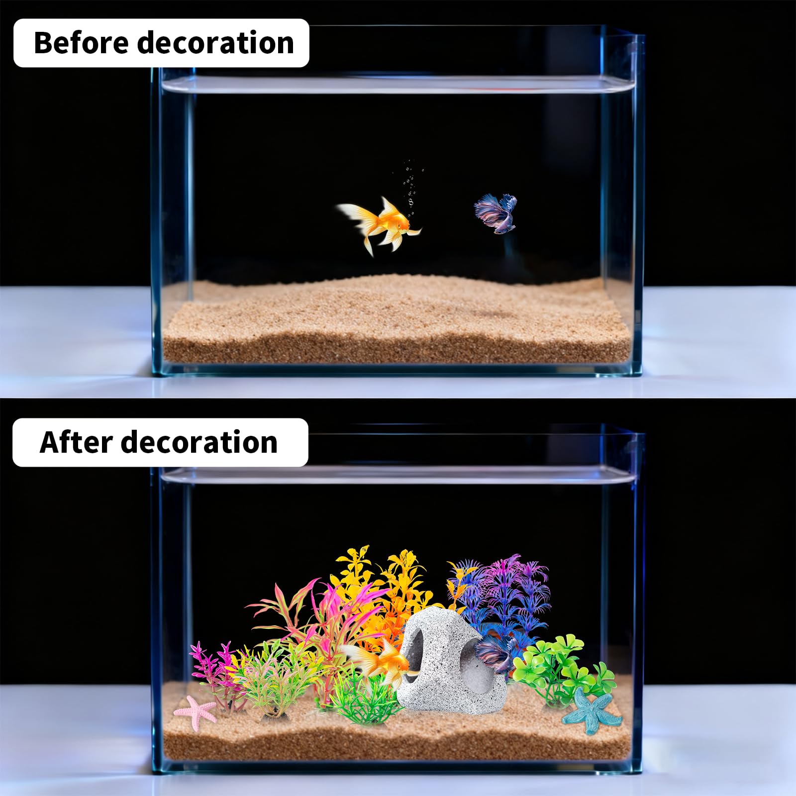 COMSUN planta plástica pequeña para acuario, crea escondites y balance visual.