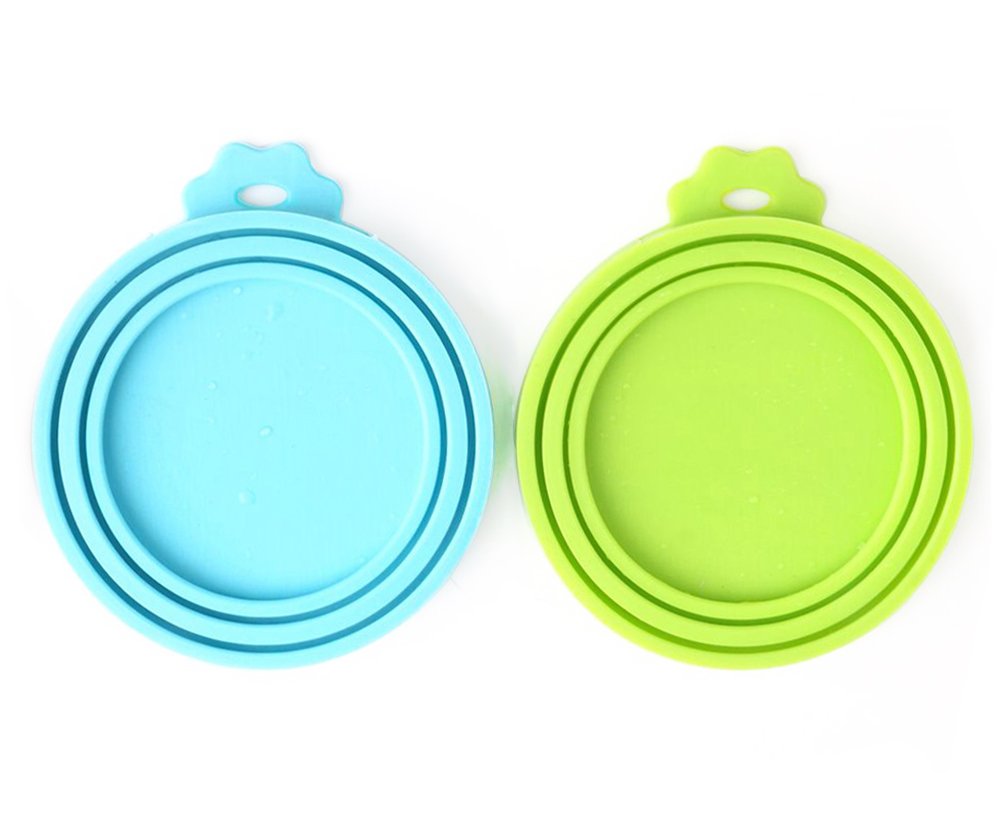 Comtim silicone lid blue close-up shows flexible seal for fresh pet food.