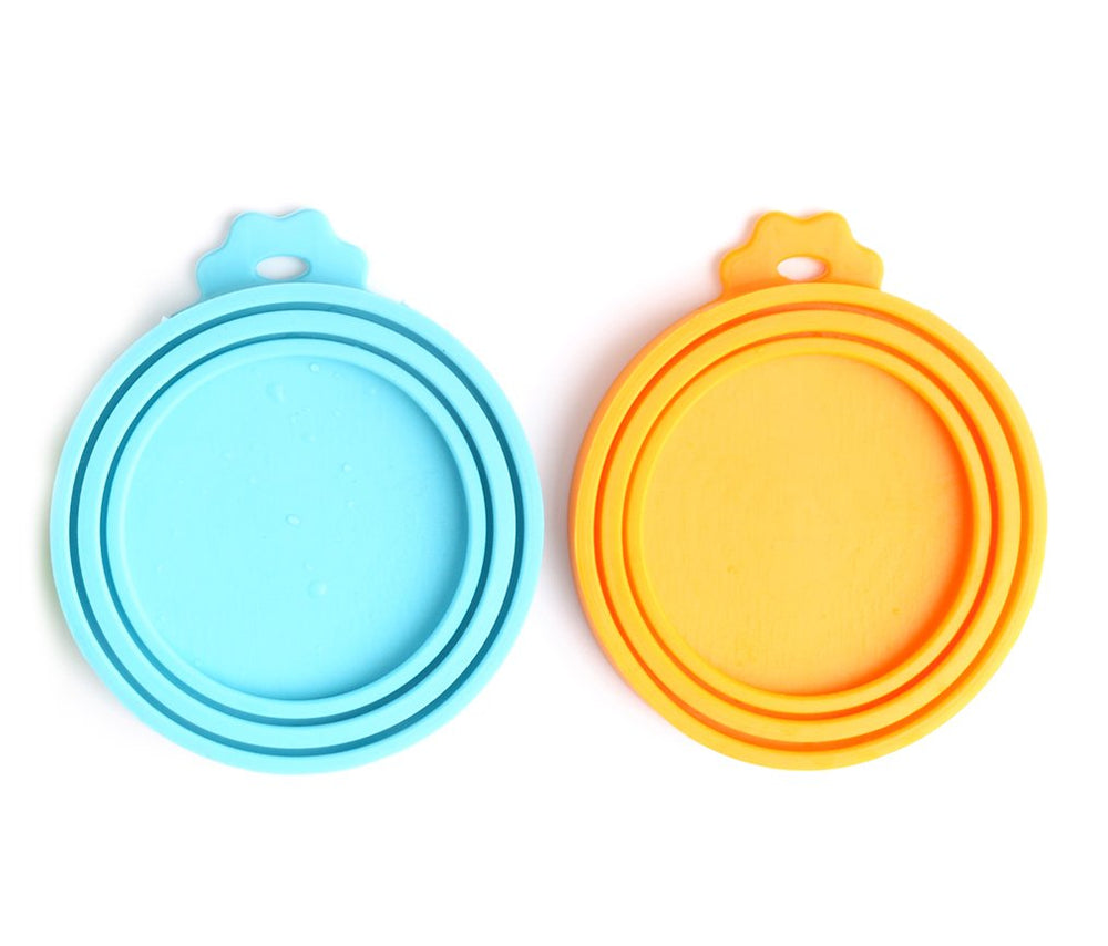 Comtim, tapa de silicona universal para latas de comida para mascotas, ajuste hermético y color azul-naranja.