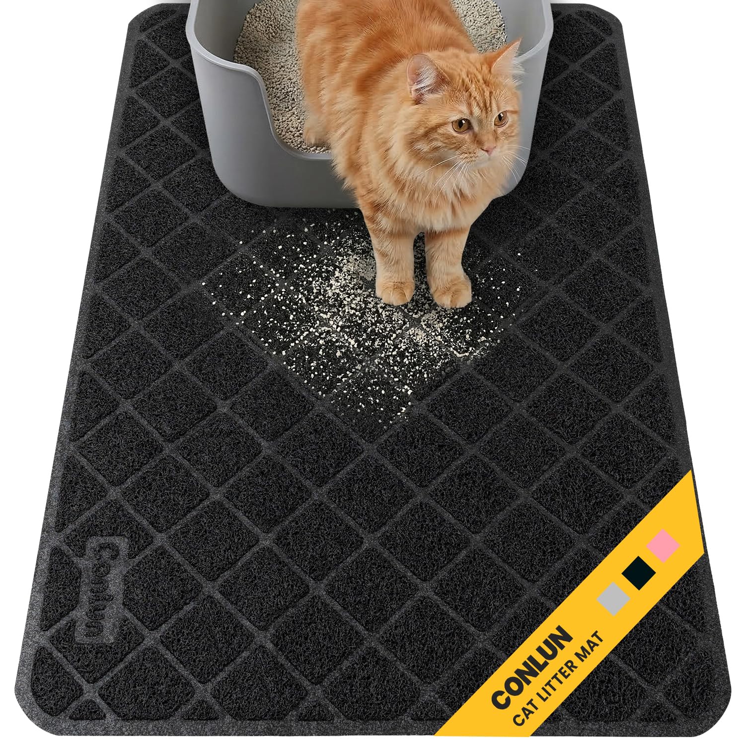 Alfombrilla Conlun para arena de gato, tamaño 35x23, atrapa arena y protege el suelo.