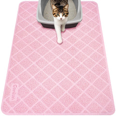 Conlun alfombrilla para arena de gato rosada, vista general, atrapa arena y protege el suelo.