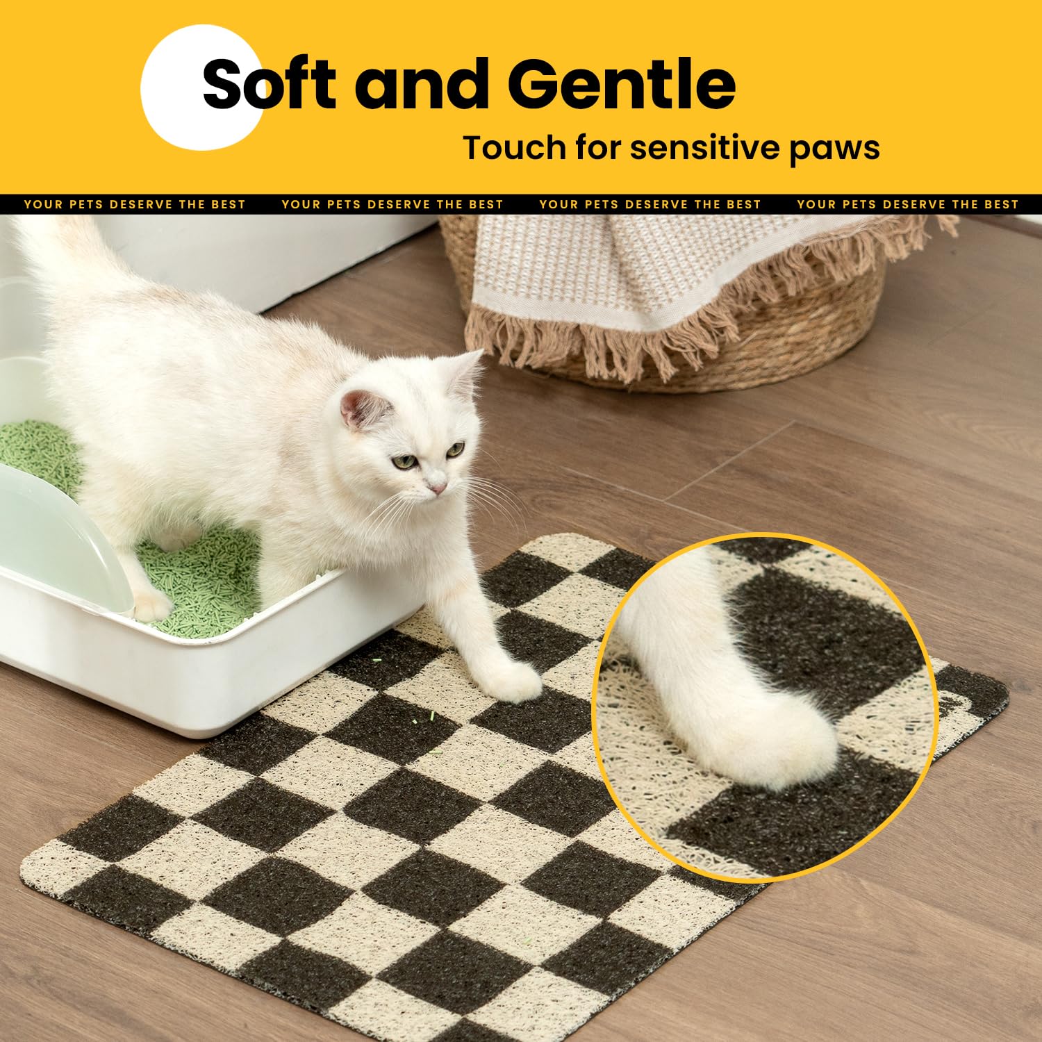 Conlun almohadilla para arena de gato uso multiples junto al arenero y comida.