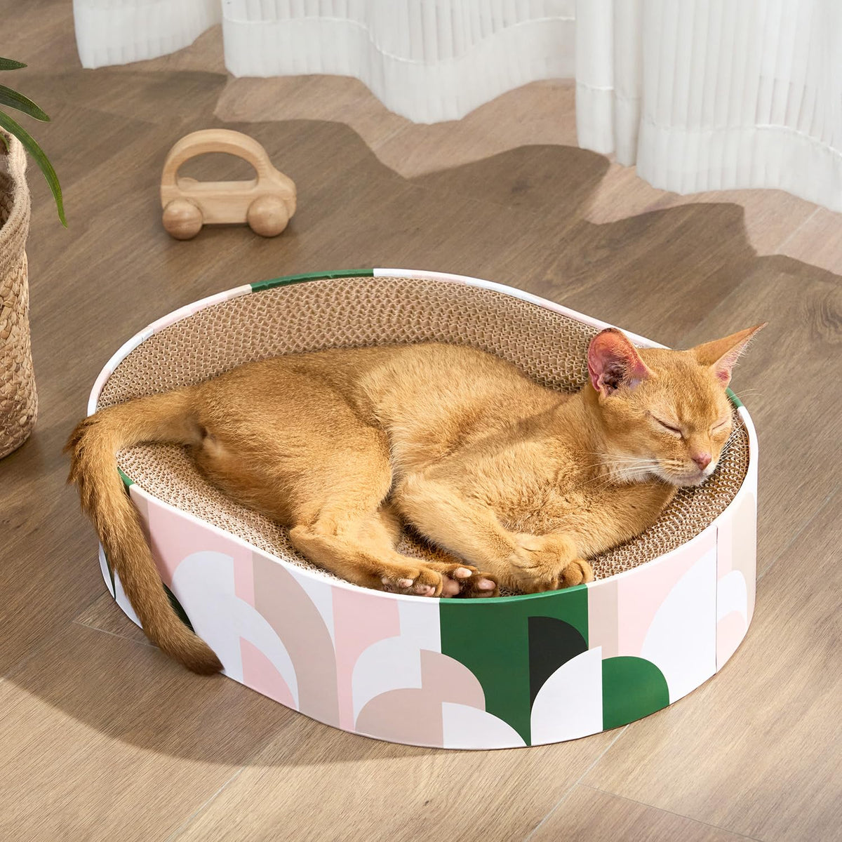 Conlun gato rasguño oval tazon: superficie cómoda para rasguñar y descansar.