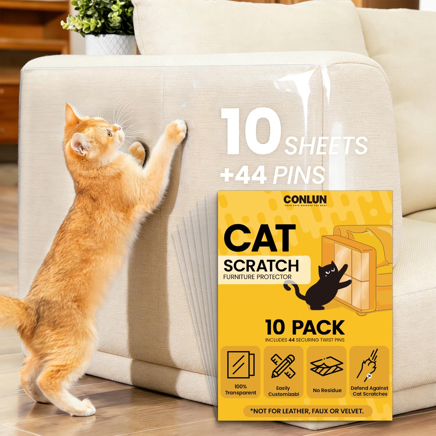 Conlun protector de muebles para garras de gatos, conjunto de diez, adhesivo seguro.