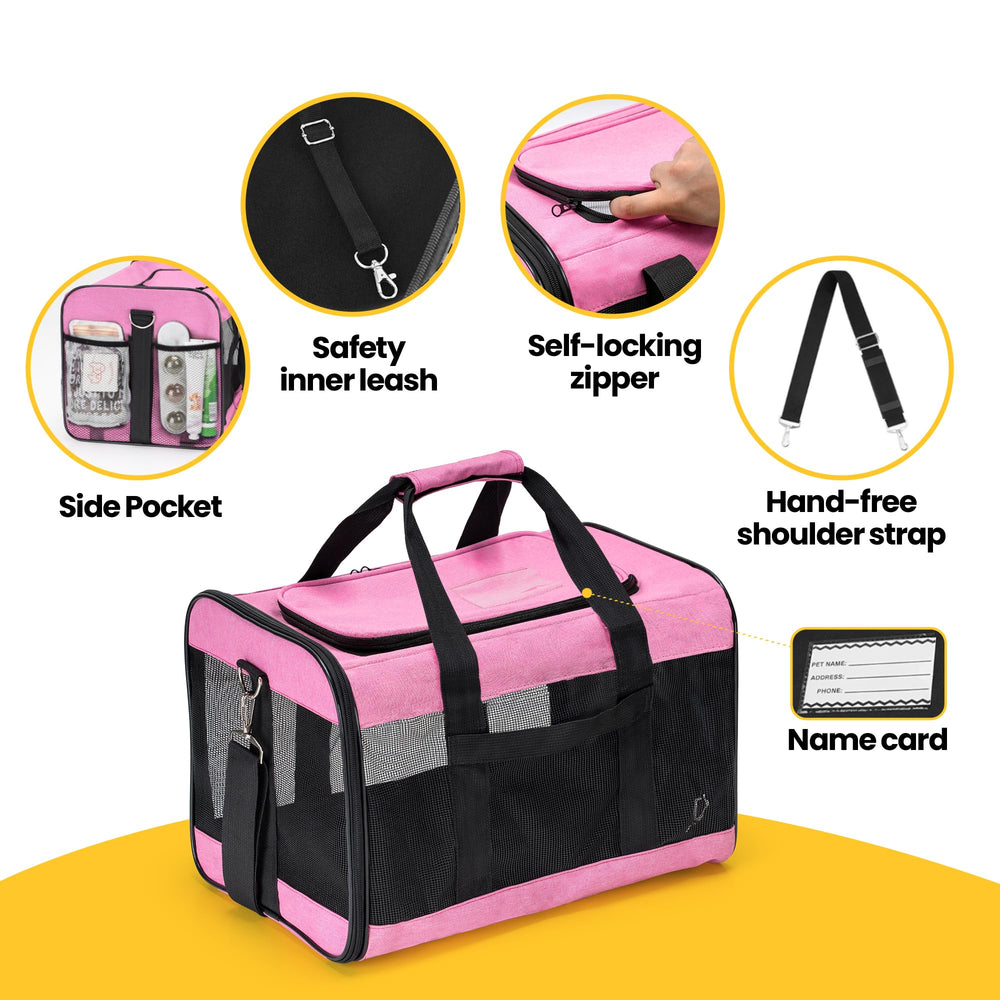 Conlun transportín Rosa M, bolsillos exteriores para guardar accesorios de tu mascota.