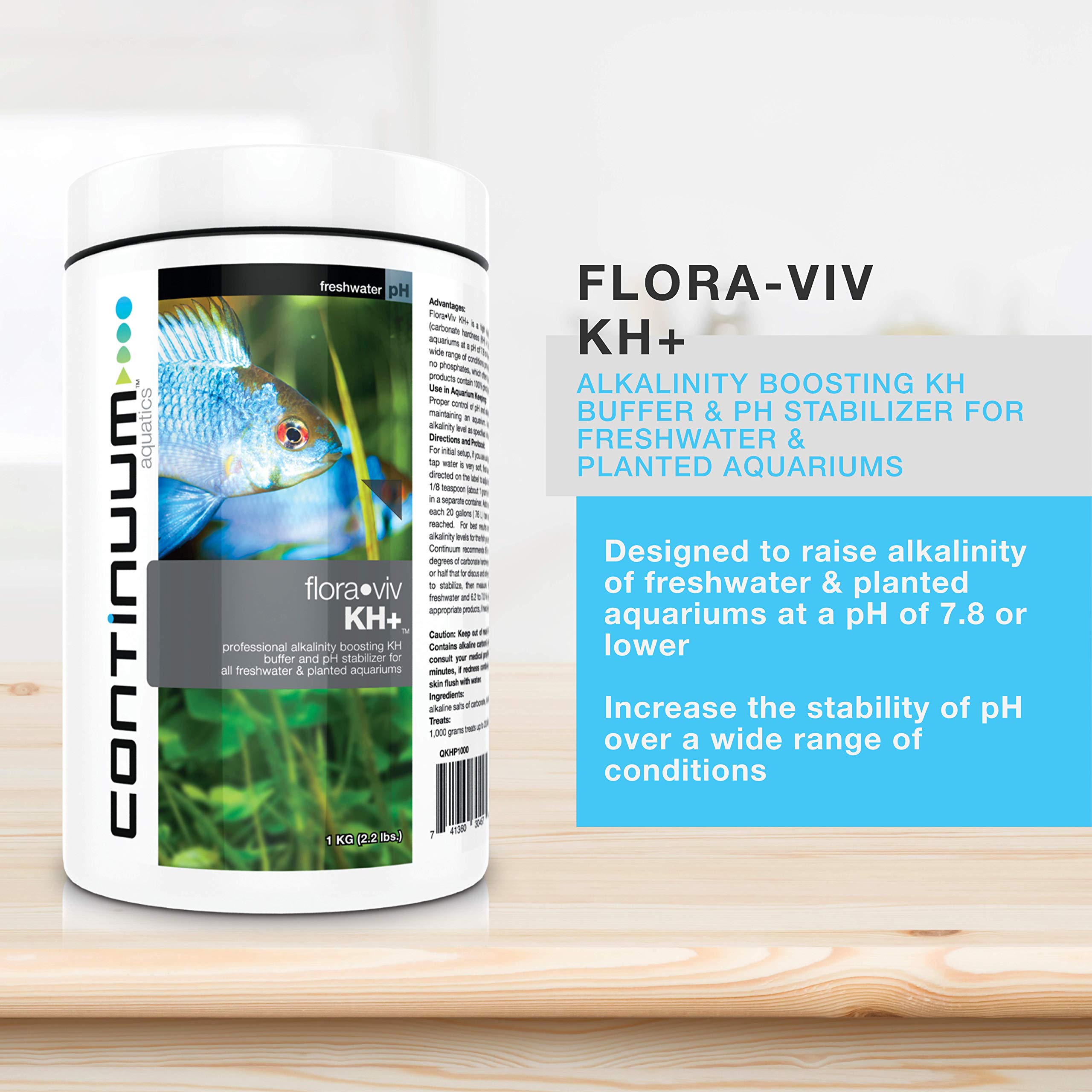 Flora Viv KH+ de Continuum Aquatics, estabilizador de pH para acuarios plantados.