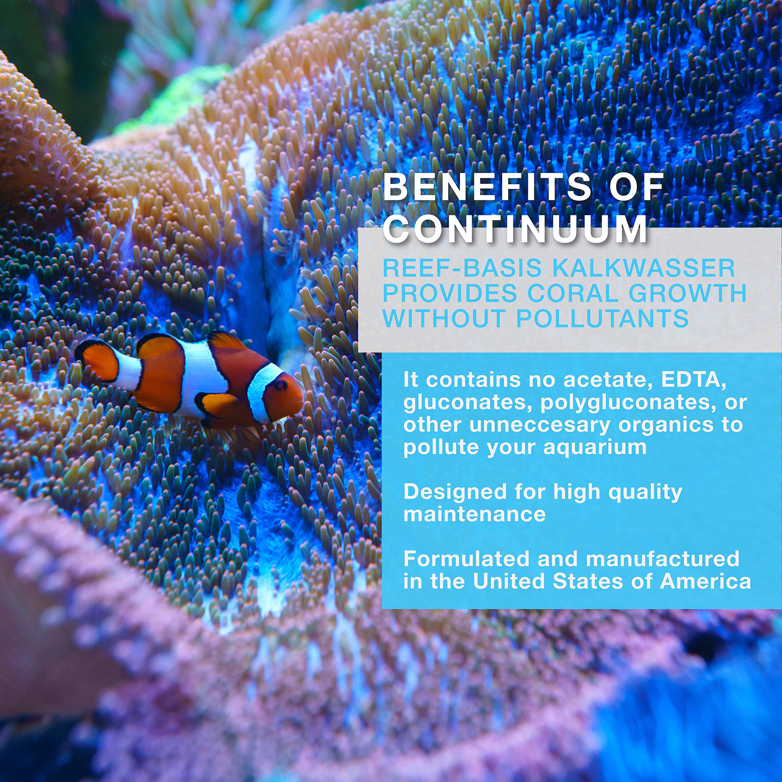 Continuum Aquatics Reef Basis Kalkwasser, dosificación en agua para mantenimiento suave del calcio.
